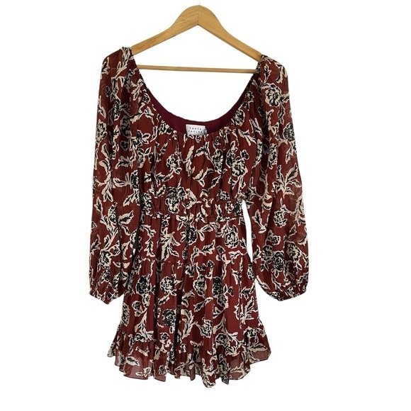 TANYA TAYLOR Edita Crinkled Puff-Sleeve Tiered Mini Dress - Picture 4 of 12